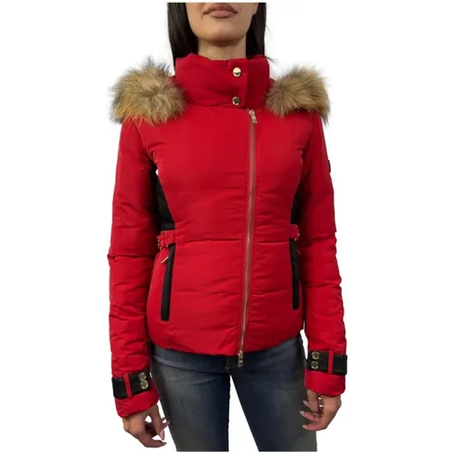 Rote Parka Jacke mit Waschbärfell - Fracomina - Modalova