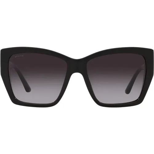 Einzigartige quadratische Sonnenbrille mit schwarzem Rahmen und grauen Verlaufsgläsern , Damen, Größe: 57 MM - Bvlgari - Modalova