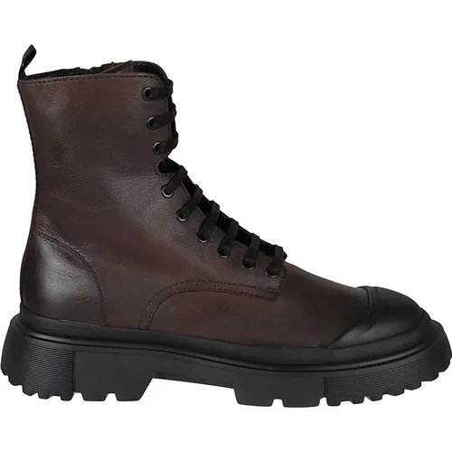 Lace-up Boots, male, , Size: 10 US Leather Ankle Boots with Memory Foam - Hogan - Modalova