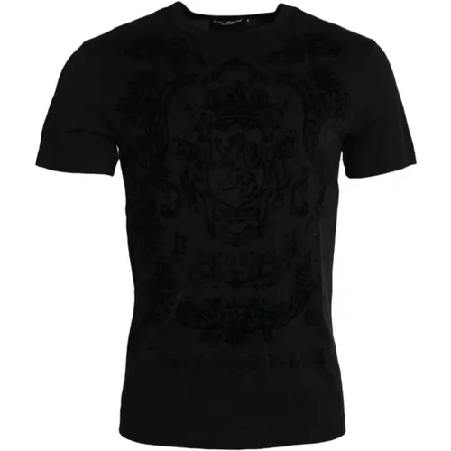 Schwarzes Baumwoll T-Shirt mit Druck - Dolce & Gabbana - Modalova