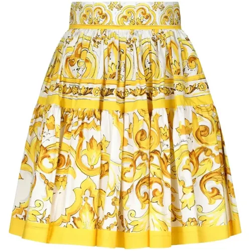 Majolica Print A-Line Pleated Skirt , female, Sizes: S - Dolce & Gabbana - Modalova