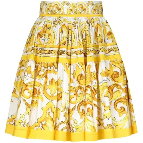 Majolica Print A-Line Pleated Skirt , female, Sizes: S, XS - Dolce & Gabbana - Modalova