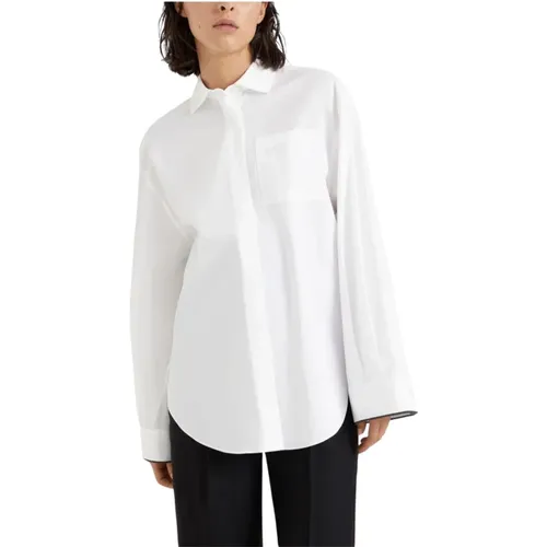 Poplin Shirt with Monile Detail , female, Sizes: S - BRUNELLO CUCINELLI - Modalova