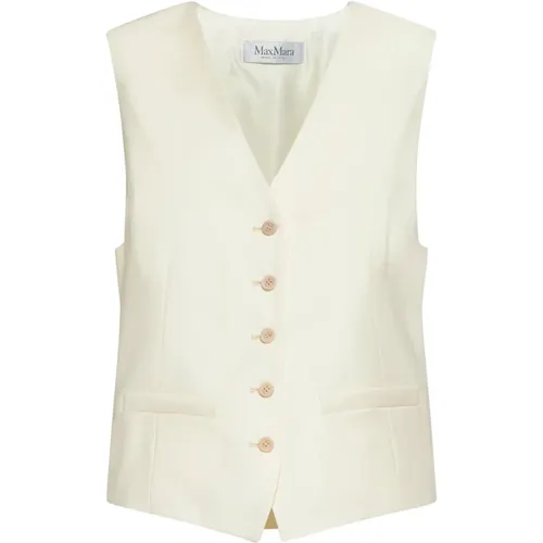 Vanilla-tone Waistcoat with Logo Motif , female, Sizes: S, M, L - Max Mara - Modalova