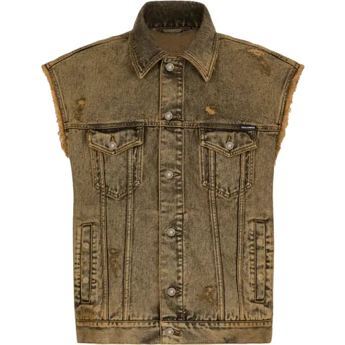 Denim Vest Jacket Gilet in Jeans , male, Sizes: M, L - Dolce & Gabbana - Modalova