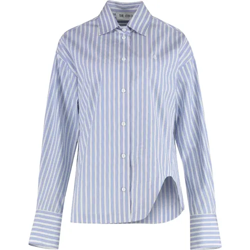 Shirts, female, , Size: 2XS Striped Cotton Shirt with Front Slit - The Attico - Modalova