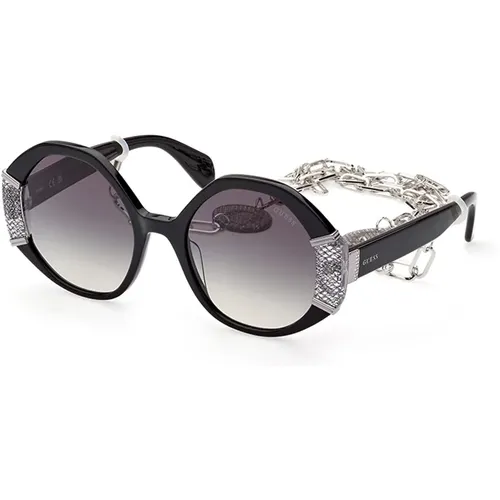 Stylische Sonnenbrille Schwarz mit Grauer Linse , Damen, Größe: 54 MM - Guess - Modalova