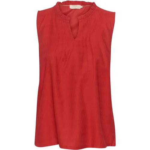 Rotes Rüschen-Top , Damen, Größe: XL - Cream - Modalova