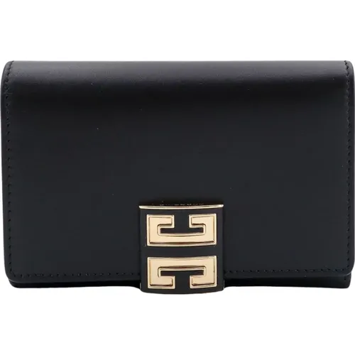 Schwarze Lederbrieftasche mit Klappe und Druckknopf , Damen, Größe: ONE Size - Givenchy - Modalova