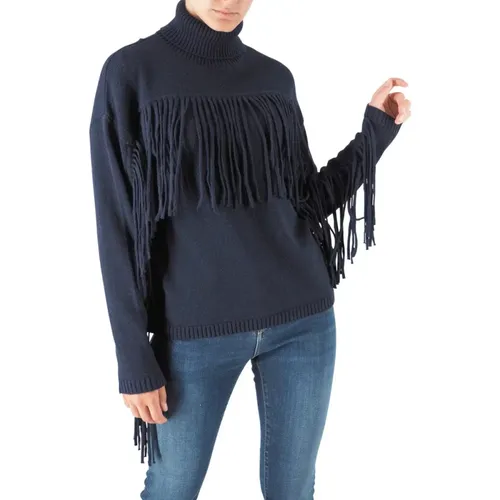 Dunkelblauer Fransiger Oversize Pullover , Damen, Größe: M - Replay - Modalova