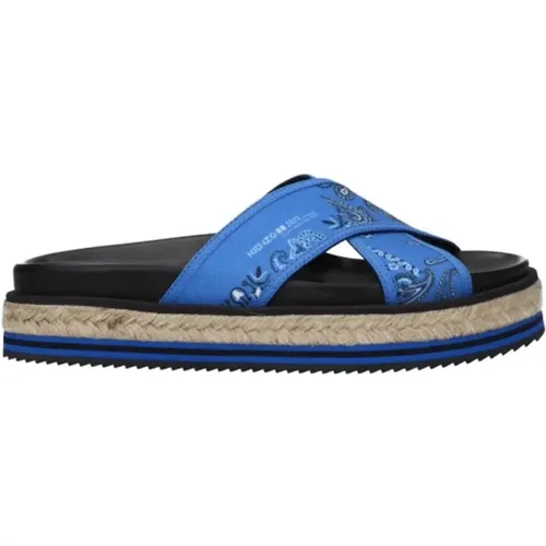 Sliders, female, , Size: 11 US Fabric Open Toe Slippers with Side Logo - Kenzo - Modalova