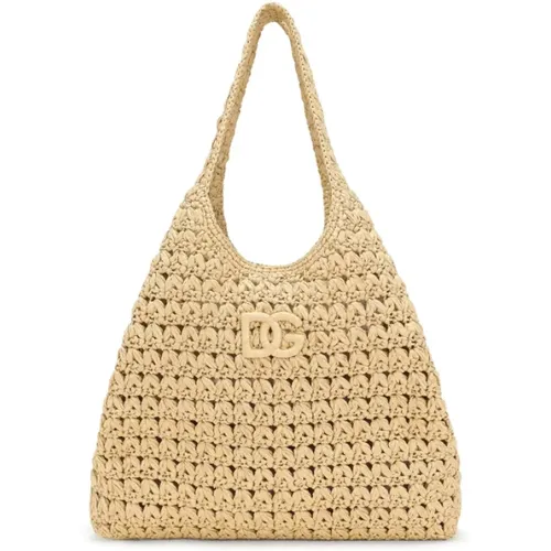 Raffia Tote Bag with Appliqué Logo , female, Sizes: ONE SIZE - Dolce & Gabbana - Modalova