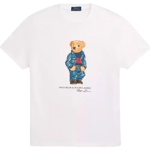 Weißes T-Shirt mit Bär , Herren, Größe: L - Ralph Lauren - Modalova