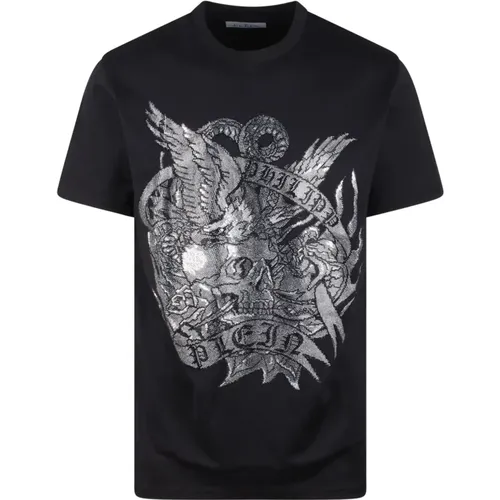 T-Shirts, male, , Size: M Rhinestone Tattoo T-Shirt - Philipp Plein - Modalova