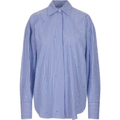 Blue Striped Oversized Shirt with Rhinestones , female, Sizes: XS, 2XS, S - Msgm - Modalova