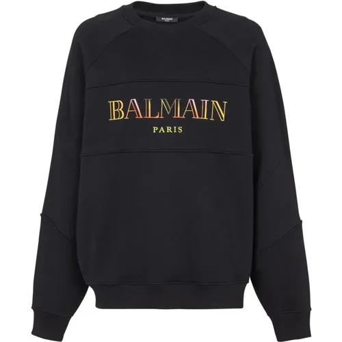 Sweatshirts, male, , Size: M Vintage Bamain embroidered oversized sweatshirt - Balmain - Modalova