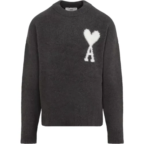 Grey Knit Sweater Aw24 , male, Sizes: XL, M, L, S - Ami Paris - Modalova