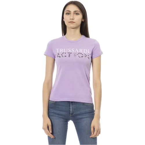 Casual T-Shirt mit Rundhalsausschnitt , Damen, Größe: M - Trussardi - Modalova