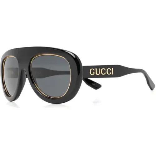 Sunglasses, male, , Size: ONE SIZE Logo Aviator Sunglasses /Grey - Gucci - Modalova