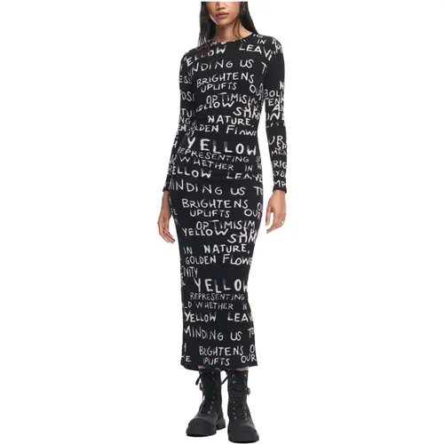 Schwarzes Print Kleid Herbst/Winter Frauen , Damen, Größe: S - Desigual - Modalova