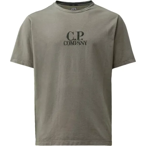 T-Shirts, male, , Size: L Embroidered T-Shirt for Men - C.P. Company - Modalova