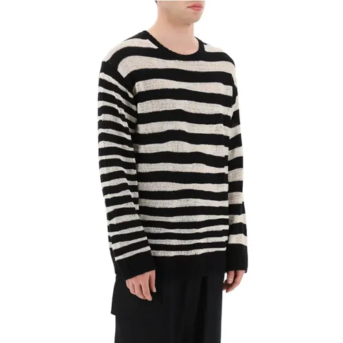 Striped Cotton Sweater with Distorted Motif , male, Sizes: L - Yohji Yamamoto - Modalova