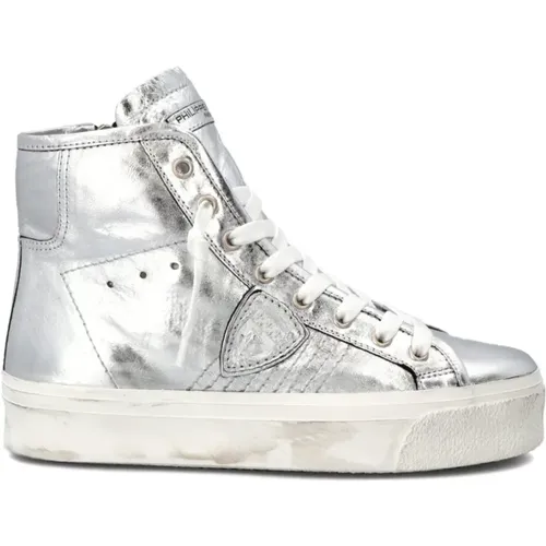 Silver High Top Sneakers , female, Sizes: 4 UK - Philippe Model - Modalova