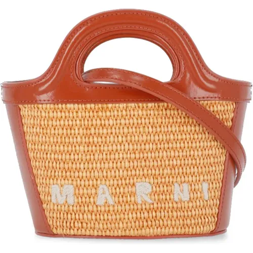 Baumwollmischung Handtasche mit Besticktem Logo , Damen, Größe: ONE Size - Marni - Modalova