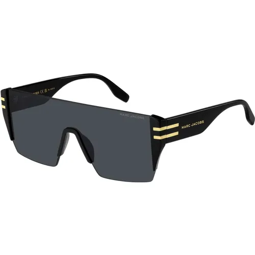 Schwarz Gold/Dunkelgrau Sonnenbrille,Schwarze/Graue Sonnenbrille mit Gold-Logo - Marc Jacobs - Modalova