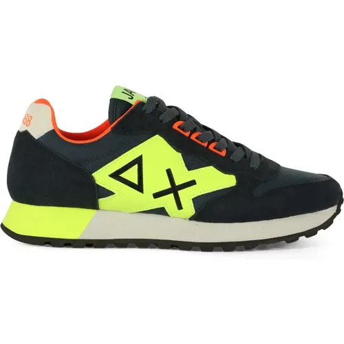 Leather and Fabric Sneakers Jaki Fluo , male, Sizes: 7 UK, 10 UK, 8 UK, 9 UK, 6 UK - Sun68 - Modalova