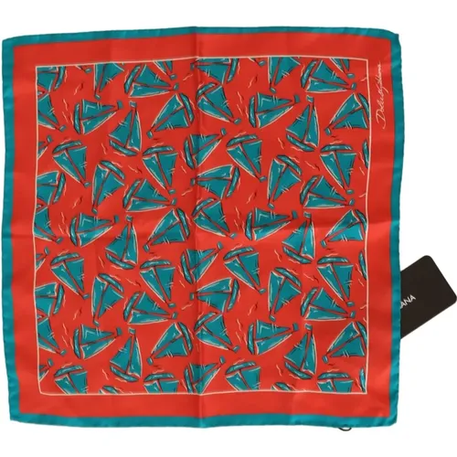 Winter Scarves, male, , Size: ONE SIZE Orange Boat Print Silk Handkerchief Scarf - Dolce & Gabbana - Modalova