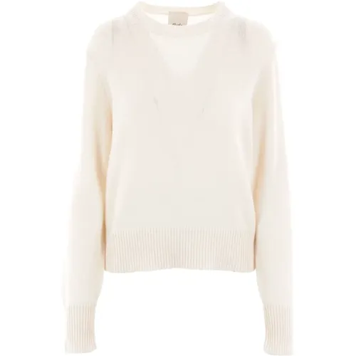 Cashmere Ivory Sweater Ribbed Hem , female, Sizes: M, S, L - allude - Modalova