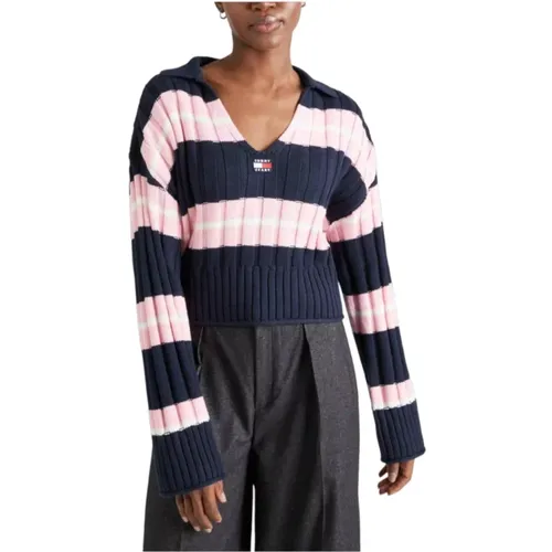 Gestreifter Boxy Crop Pullover , Damen, Größe: S - Tommy Hilfiger - Modalova