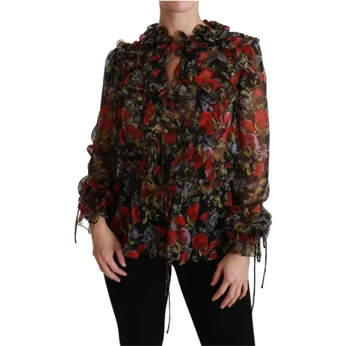 Floral Roses Silk Blouse , female, Sizes: 3XS - Dolce & Gabbana - Modalova
