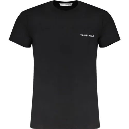 Schwarzes Baumwoll-T-Shirt mit Druck-Logo , Herren, Größe: S - Trussardi - Modalova