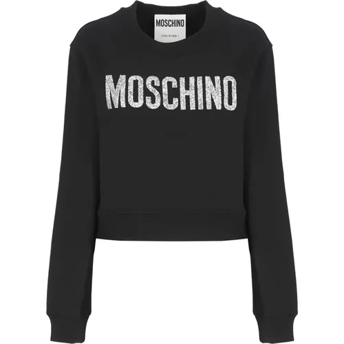 Schwarzer Baumwollpullover mit Strass-Logo , Damen, Größe: XS - Moschino - Modalova