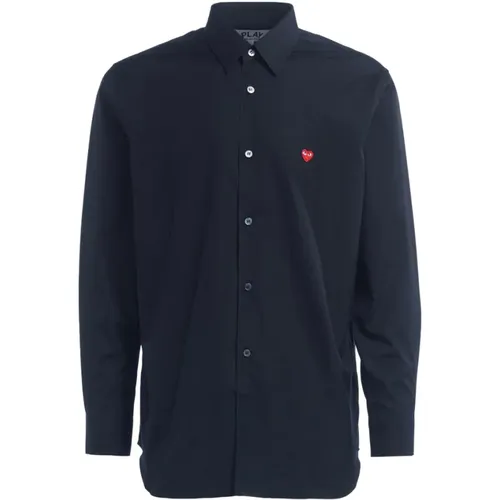 Casual Shirts, male, , Size: S Button-Up Shirt with Red Heart Logo - Comme des Garçons Play - Modalova