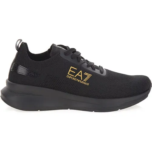 Schwarze Sneakers Runde Spitze Schnürung Gummisohle , Herren, Größe: 44 2/3 EU - Emporio Armani EA7 - Modalova