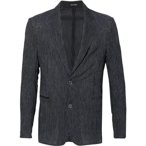 Striped Seersucker Jacket , male, Sizes: XL, L, M, 2XL, 3XL - Emporio Armani - Modalova