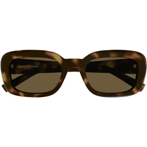 Braune Schildpatt Quadratische Damen Sonnenbrille , Damen, Größe: 53 MM - Saint Laurent - Modalova