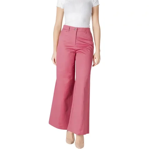 Wide Trousers, female, , Size: S Cotton High Waist Pants - Ichi - Modalova