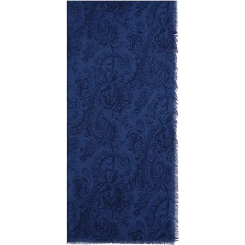 Scarves, male, , Size: ONE SIZE Sciarpa in cashmere e seta blu - ETRO - Modalova