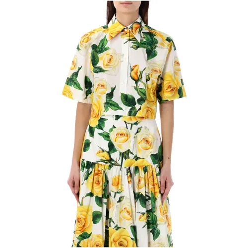 Womens Clothing Shirts Yellow Roses Ss24 , female, Sizes: S, XS - Dolce & Gabbana - Modalova