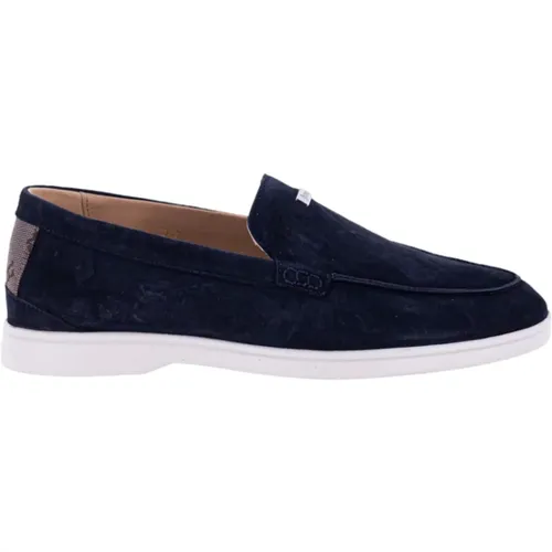 Loafers, male, , Size: 7 US Suede Loafers with Monogram Details - Herno - Modalova