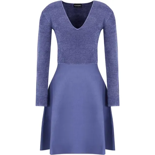 Elegantes V-Ausschnitt Kleid mit Langen Ärmeln , Damen, Größe: L - Emporio Armani - Modalova