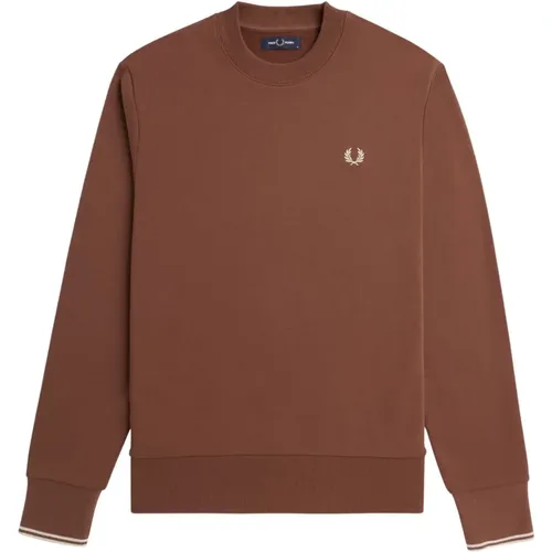 Sweatshirts, male, , Size: XL Cotton crewneck sweatshirt with ribbed cuffs - Fred Perry - Modalova