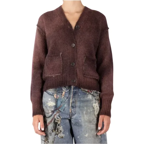 Rostroter Mohair-Blend-Strickjacke , Damen, Größe: S - Acne Studios - Modalova