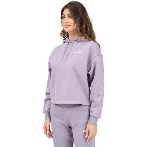 Lila Hoodie mit Banddetail , Damen, Größe: L - Puma - Modalova