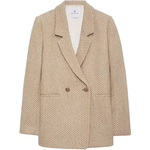 Blazers, female, , Size: S Fishbone Blazer Tan Stylish Jacket - Anine Bing - Modalova