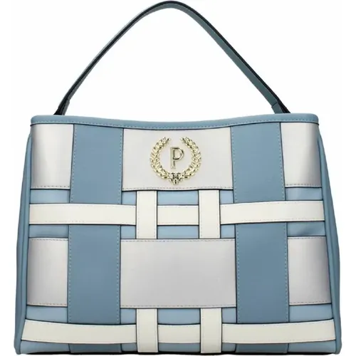 Handbag with Multicolored Geometric Pattern and Golden Metal P Logo , female, Sizes: ONE SIZE - Pollini - Modalova